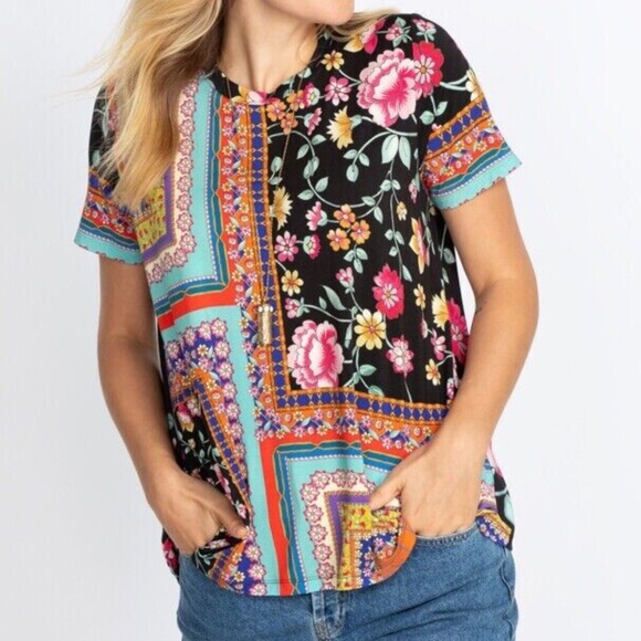 NWT $115 Johnny Was Lookout Favorite Short Sleeve Crewneck Swing Tee Size 1X - Picture 1 of 9